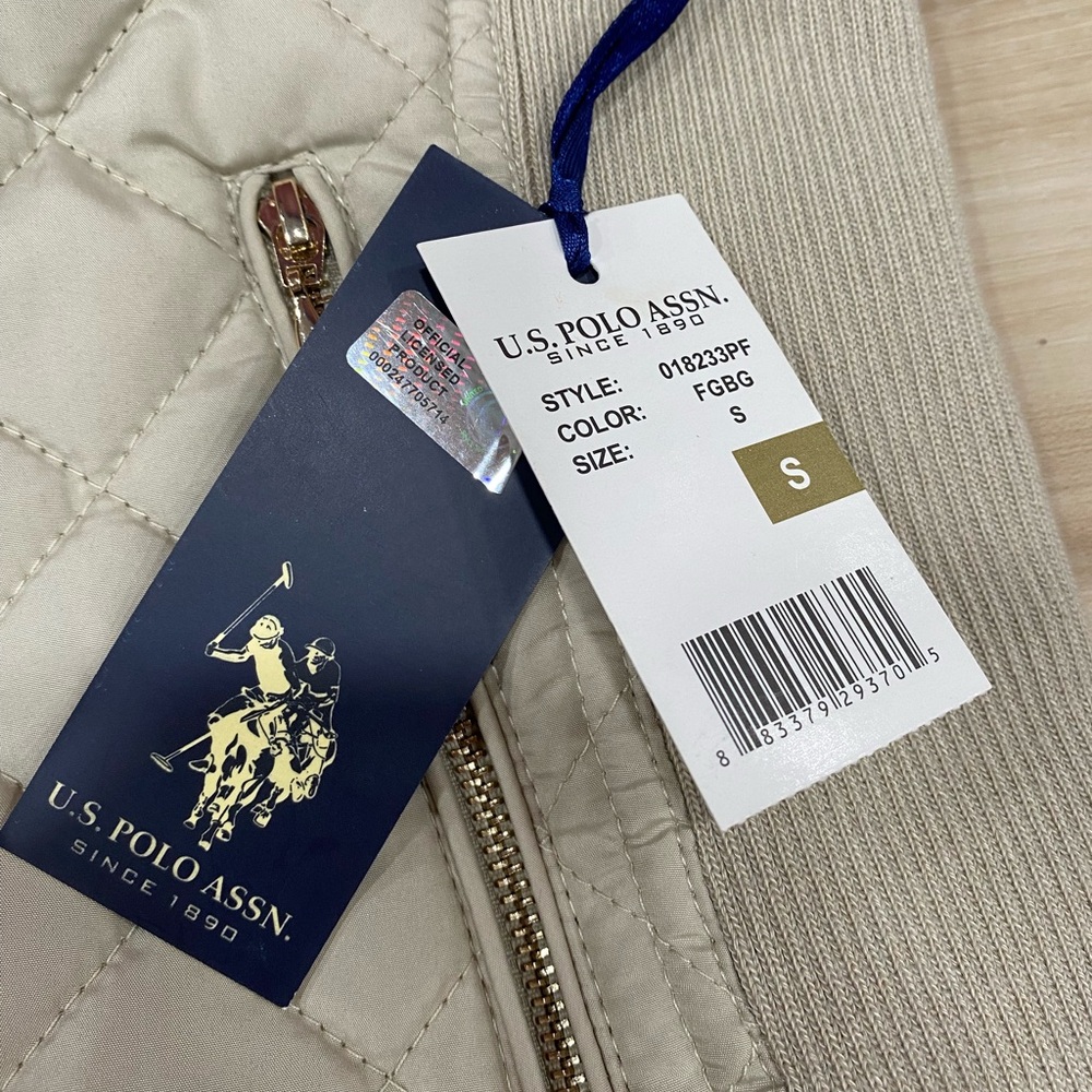 NWT U.S. Polo Assn. Beige Tan Quilted Jacket Puffer Coat Women’s Small - Picture 5 of 11